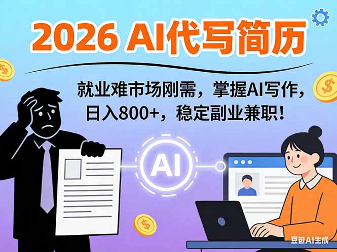 AI代写简历，超暴利，用万能模板月入1-3万实战教程，2026年市场刚需！网创-网赚-电商-tk-出海-AI-抖音-快手-小红书-视频号-玩法-创业-小程序-公众号-私域-s粉网创智库