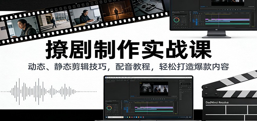 撩剧制作实战课：动态、静态剪辑技巧，配音教程，轻松打造爆款内容 - 网创智库网创-网赚-电商-tk-出海-AI-抖音-快手-小红书-视频号-玩法-创业-小程序-公众号-私域-s粉网创智库