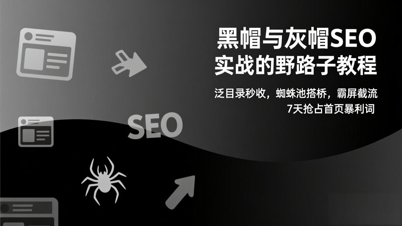 黑帽与灰帽SEO实战的野路子教程：泛目录秒收，蜘蛛池搭桥，霸屏截流，7天抢占首页暴利词 - 网创智库网创-网赚-电商-tk-出海-AI-抖音-快手-小红书-视频号-玩法-创业-小程序-公众号-私域-s粉网创智库