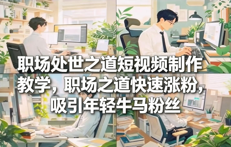 职场处世之道短视频制作教学，职场之道快速涨粉，吸引年轻牛马粉丝网创-网赚-电商-tk-出海-AI-抖音-快手-小红书-视频号-玩法-创业-小程序-公众号-私域-s粉网创智库