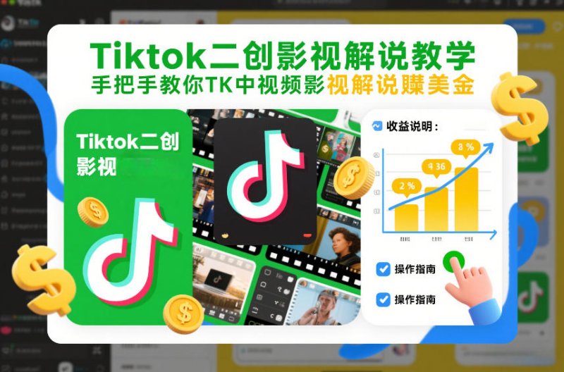 Tiktok二创影视解说教学，手把手教你TK中视频影视解说賺美金(更新26年1月)网创-网赚-电商-tk-出海-AI-抖音-快手-小红书-视频号-玩法-创业-小程序-公众号-私域-s粉网创智库