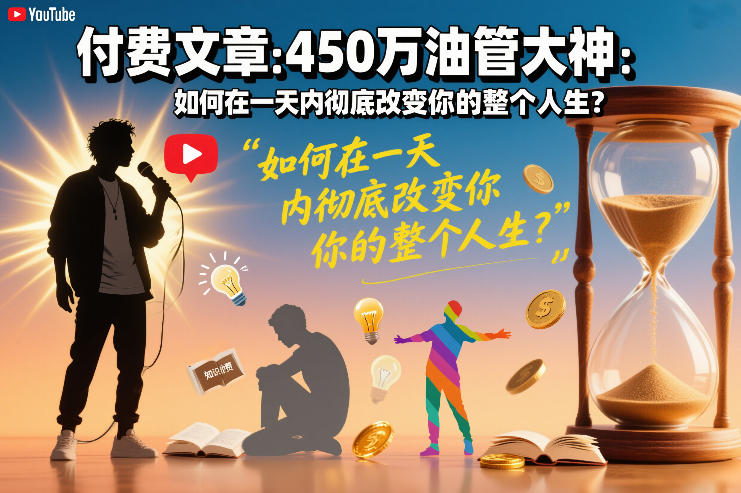 付费文章：450万油管大神：如何在一天内彻底改变你的整个人生？网创-网赚-电商-tk-出海-AI-抖音-快手-小红书-视频号-玩法-创业-小程序-公众号-私域-s粉网创智库