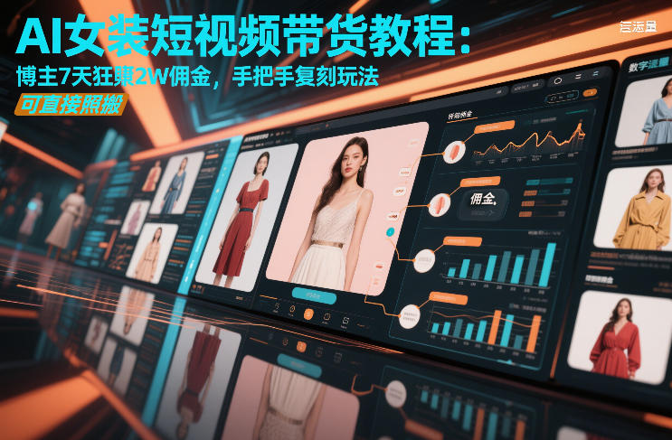 AI女装短视频带货教程：博主7天狂賺2W佣金，手把手复刻玩法，可直接照搬网创-网赚-电商-tk-出海-AI-抖音-快手-小红书-视频号-玩法-创业-小程序-公众号-私域-s粉网创智库