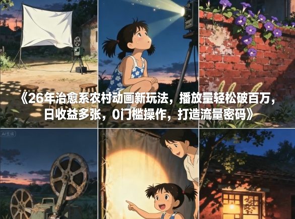 26年治愈系农村动画新玩法，播放量轻松破百万，日收益多张，0门槛操作，打造流量密码网创-网赚-电商-tk-出海-AI-抖音-快手-小红书-视频号-玩法-创业-小程序-公众号-私域-s粉网创智库