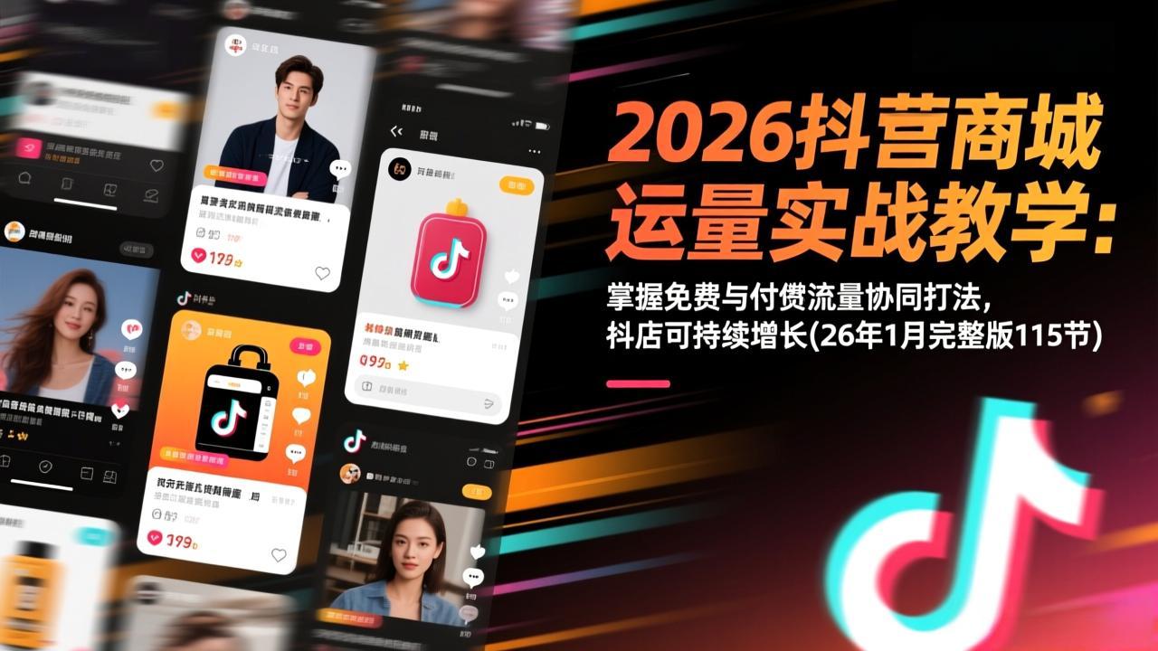 2026抖音商城运营实战教学：掌握免费与付费流量协同打法，抖店可持续增长(26年1月完整版115节 - 网创智库网创-网赚-电商-tk-出海-AI-抖音-快手-小红书-视频号-玩法-创业-小程序-公众号-私域-s粉网创智库