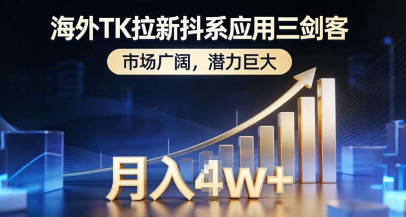 海外TK拉新抖系应用三剑客，市场广阔，潜力巨大，月入1w+网创-网赚-电商-tk-出海-AI-抖音-快手-小红书-视频号-玩法-创业-小程序-公众号-私域-s粉网创智库