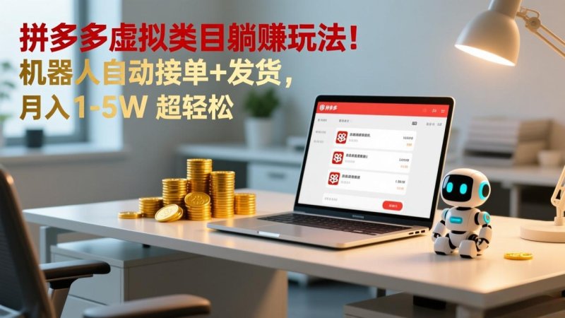 多多虚拟类目躺赚玩法！机器人自动接单+发货，月入 1-5W 超轻松网创-网赚-电商-tk-出海-AI-抖音-快手-小红书-视频号-玩法-创业-小程序-公众号-私域-s粉网创智库