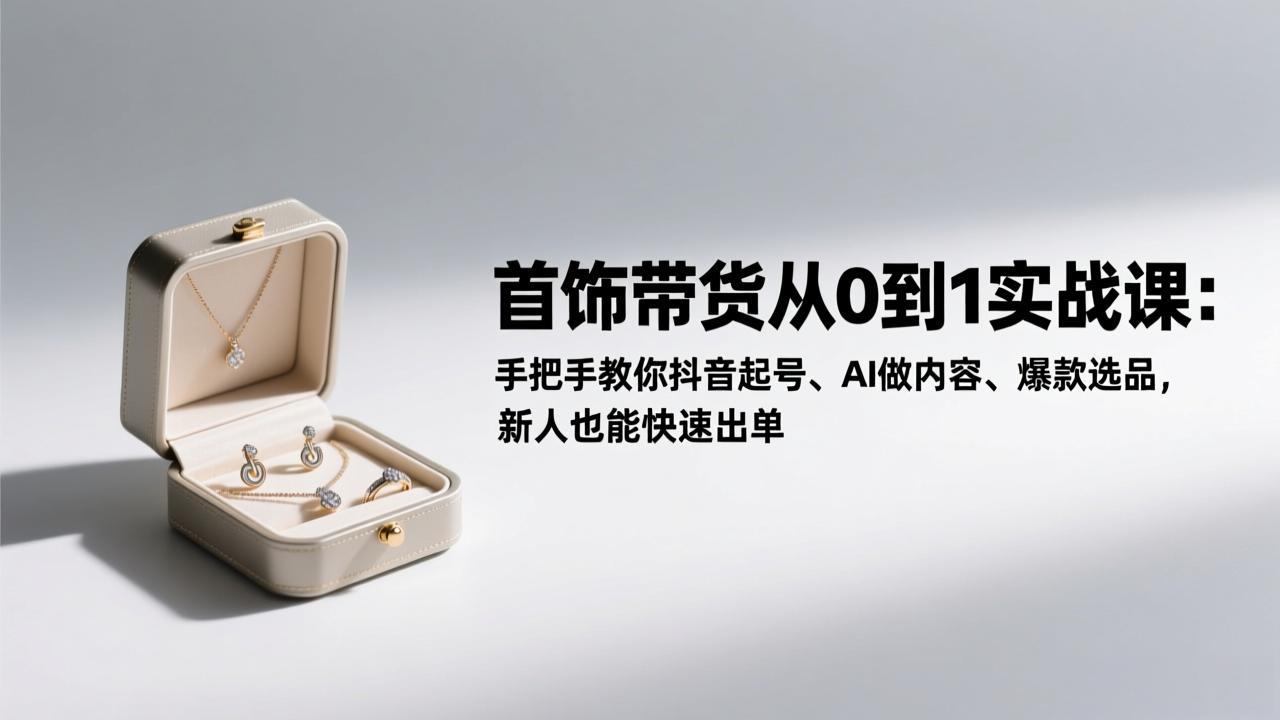 首饰带货从0到1实战课：手把手教你抖音起号、AI做内容、爆款选品，新人也能快速出单 - 网创智库网创-网赚-电商-tk-出海-AI-抖音-快手-小红书-视频号-玩法-创业-小程序-公众号-私域-s粉网创智库