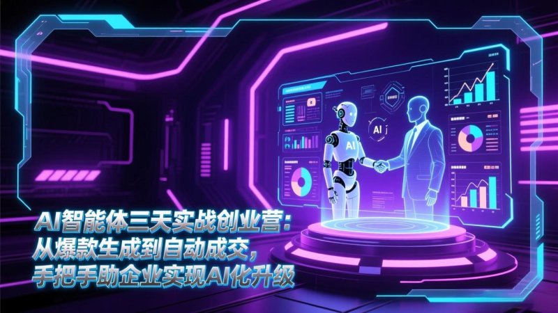 AI智能体三天实战创业营：从爆款生成到自动成交，手把手助企业实现AI化升级网创-网赚-电商-tk-出海-AI-抖音-快手-小红书-视频号-玩法-创业-小程序-公众号-私域-s粉网创智库