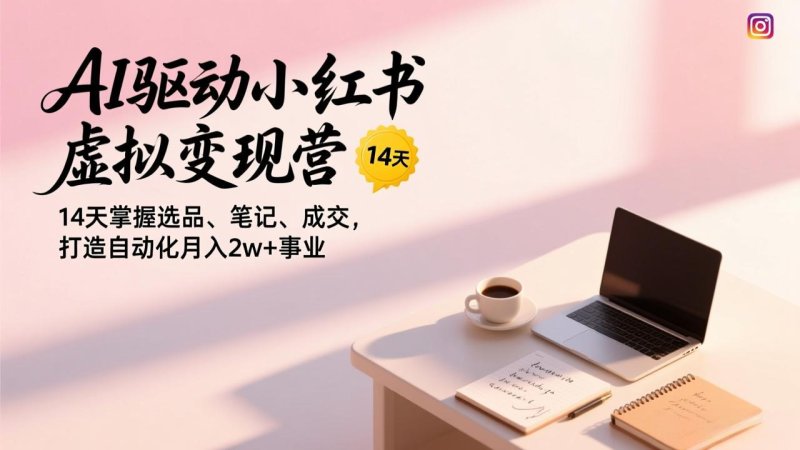 AI驱动小红书虚拟变现营，14天掌握选品、笔记、成交，打造自动化月入2w+事业网创-网赚-电商-tk-出海-AI-抖音-快手-小红书-视频号-玩法-创业-小程序-公众号-私域-s粉网创智库