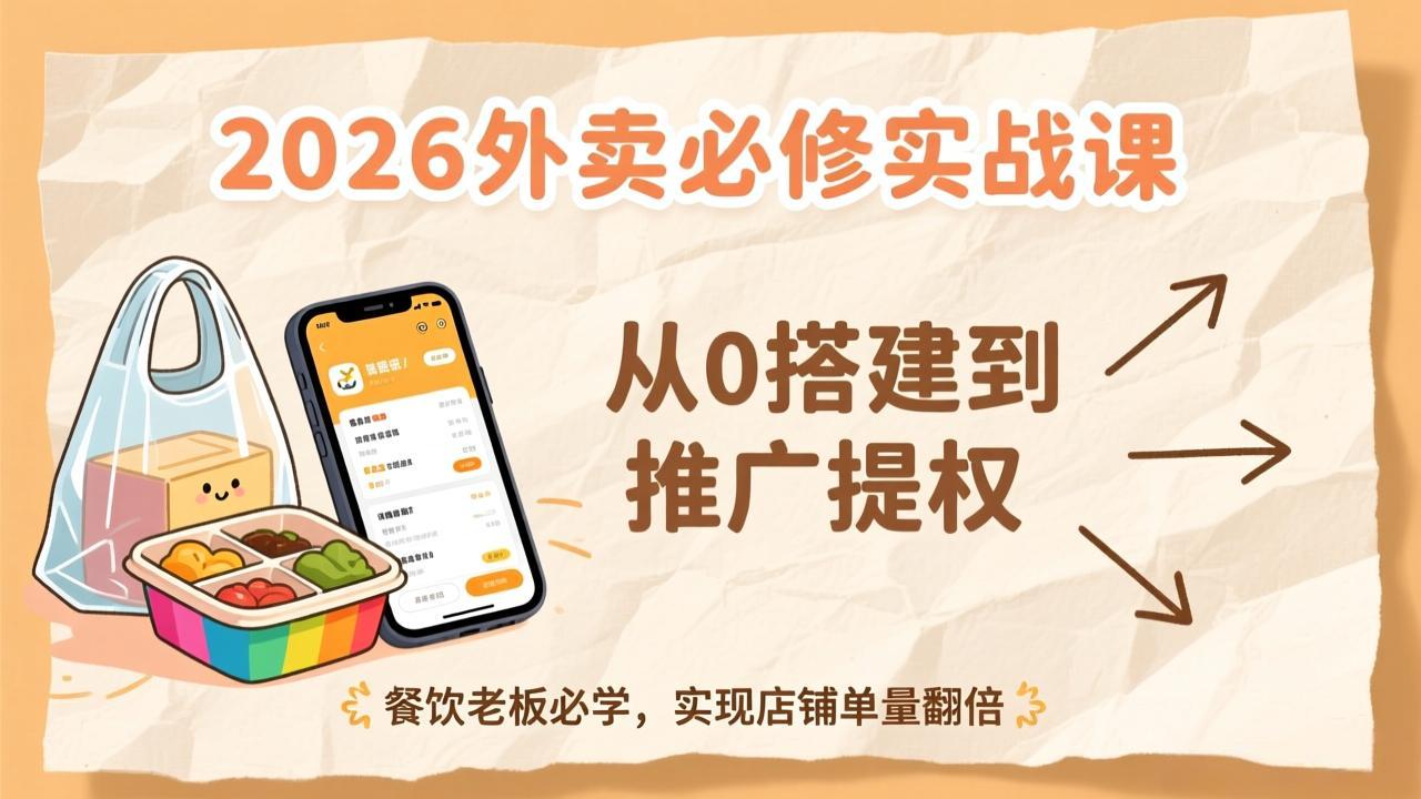 2026外卖必修实战课：从0搭建到推广提权，餐饮老板必学，实现店铺单量翻倍 - 网创智库网创-网赚-电商-tk-出海-AI-抖音-快手-小红书-视频号-玩法-创业-小程序-公众号-私域-s粉网创智库