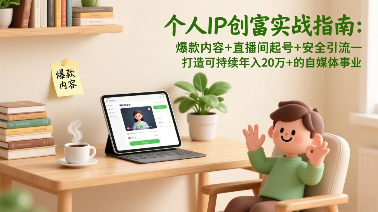 个人IP创富实战指南：爆款内容+直播间起号+安全引流，打造可持续年入20万+的自媒体事业 - 网创智库网创-网赚-电商-tk-出海-AI-抖音-快手-小红书-视频号-玩法-创业-小程序-公众号-私域-s粉网创智库