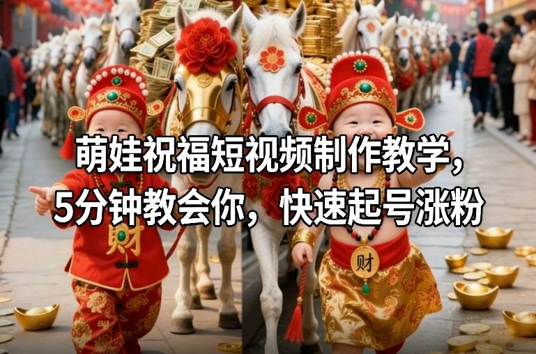 萌娃祝福短视频制作教学，5分钟教会你，快速起号涨粉网创-网赚-电商-tk-出海-AI-抖音-快手-小红书-视频号-玩法-创业-小程序-公众号-私域-s粉网创智库