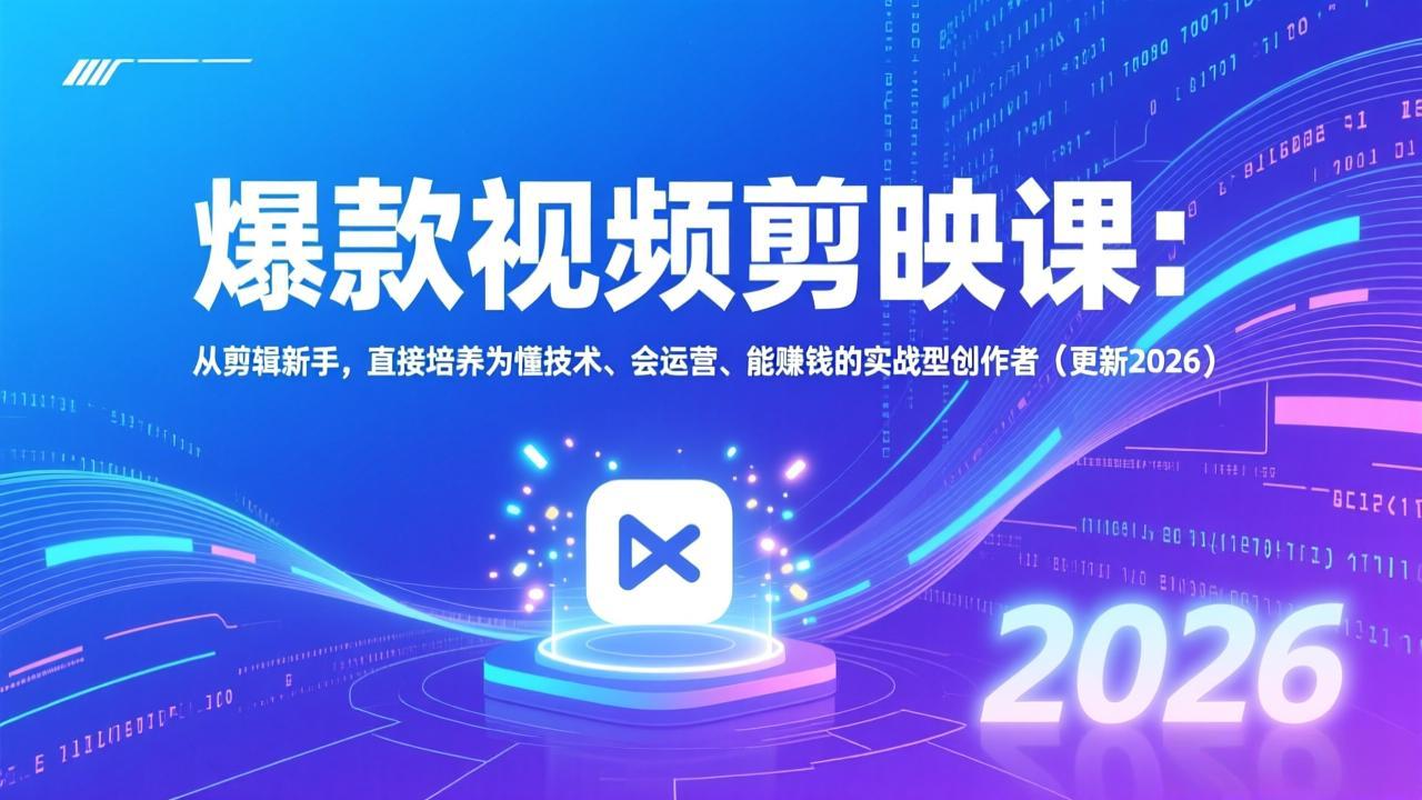 爆款视频剪映课：从剪辑新手，直接培养为懂技术、会运营、能赚钱的实战型创作者(更新2026 - 网创智库网创-网赚-电商-tk-出海-AI-抖音-快手-小红书-视频号-玩法-创业-小程序-公众号-私域-s粉网创智库