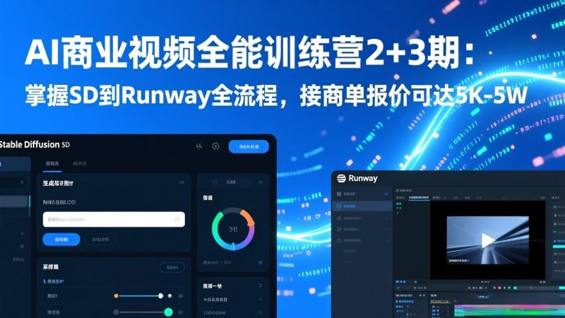 AI商业视频全能训练营2+3期：掌握SD到Runway全流程，接商单报价可达5K-5W网创-网赚-电商-tk-出海-AI-抖音-快手-小红书-视频号-玩法-创业-小程序-公众号-私域-s粉网创智库