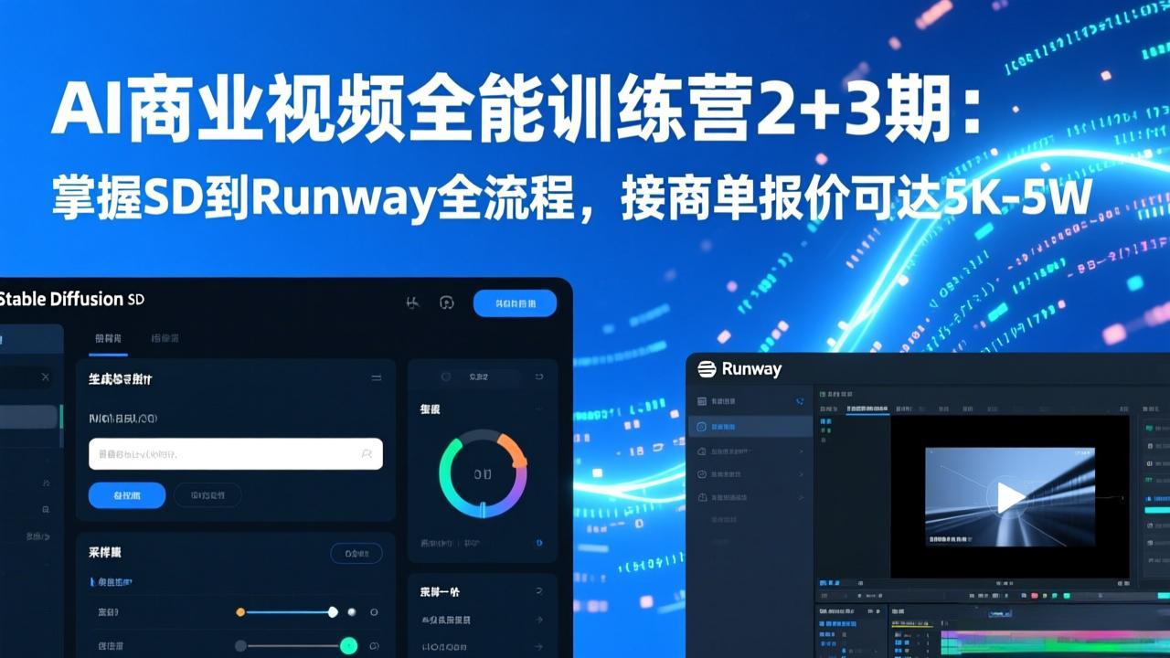AI商业视频全能训练营2+3期：掌握SD到Runway全流程，接商单报价可达5K-5W - 网创智库网创-网赚-电商-tk-出海-AI-抖音-快手-小红书-视频号-玩法-创业-小程序-公众号-私域-s粉网创智库