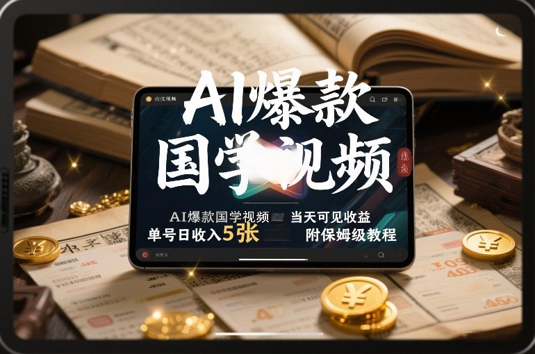 AI爆款国学视频，独家起号方法，小白直接上手，当天可见收益，单号日收入5张+附保姆级教程网创-网赚-电商-tk-出海-AI-抖音-快手-小红书-视频号-玩法-创业-小程序-公众号-私域-s粉网创智库
