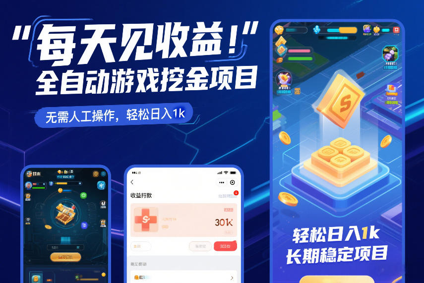 每天见收益，全自动游戏挖金项目，无需人工操作，轻松日入1k，长期稳定项目【揭秘】 - 网创智库网创-网赚-电商-tk-出海-AI-抖音-快手-小红书-视频号-玩法-创业-小程序-公众号-私域-s粉网创智库