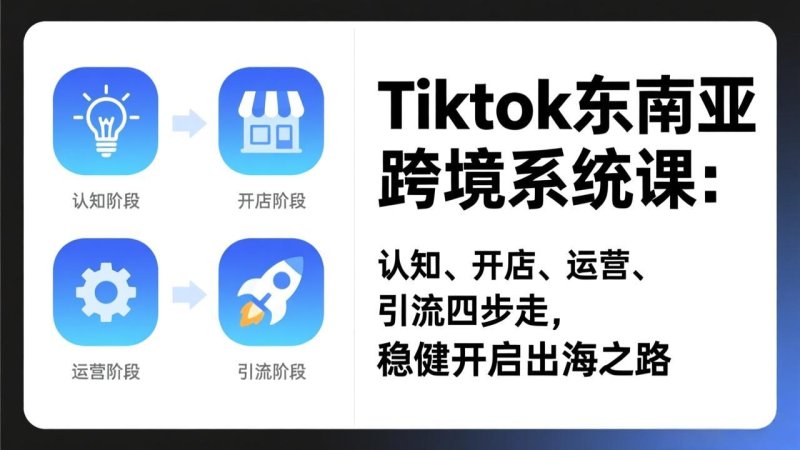 TikTok东南亚跨境系统课：认知、开店、运营、引流四步走，稳健开启出海之路网创-网赚-电商-tk-出海-AI-抖音-快手-小红书-视频号-玩法-创业-小程序-公众号-私域-s粉网创智库