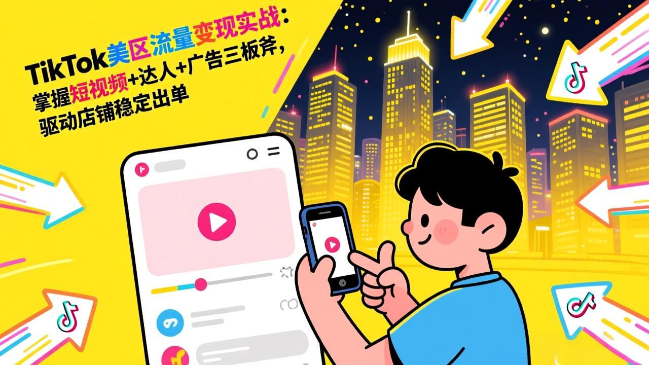 TikTok美区流量变现实战：掌握短视频+达人+广告三板斧，驱动店铺稳定出单 - 网创智库网创-网赚-电商-tk-出海-AI-抖音-快手-小红书-视频号-玩法-创业-小程序-公众号-私域-s粉网创智库