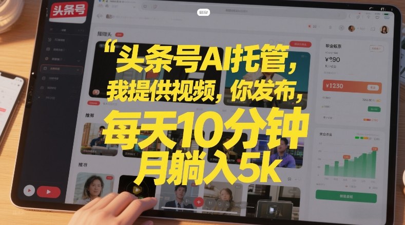 头条号AI托管，我提供视频，你发布，每天10分钟，月躺入5k+【揭秘】网创-网赚-电商-tk-出海-AI-抖音-快手-小红书-视频号-玩法-创业-小程序-公众号-私域-s粉网创智库