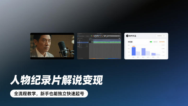 人物纪录片解说变现，全流程教学，新手也能独立快速起号网创-网赚-电商-tk-出海-AI-抖音-快手-小红书-视频号-玩法-创业-小程序-公众号-私域-s粉网创智库