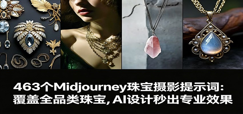 463个Midjourney珠宝摄影提示词：覆盖全品类珠宝，AI设计秒出专业效果 - 网创智库网创-网赚-电商-tk-出海-AI-抖音-快手-小红书-视频号-玩法-创业-小程序-公众号-私域-s粉网创智库