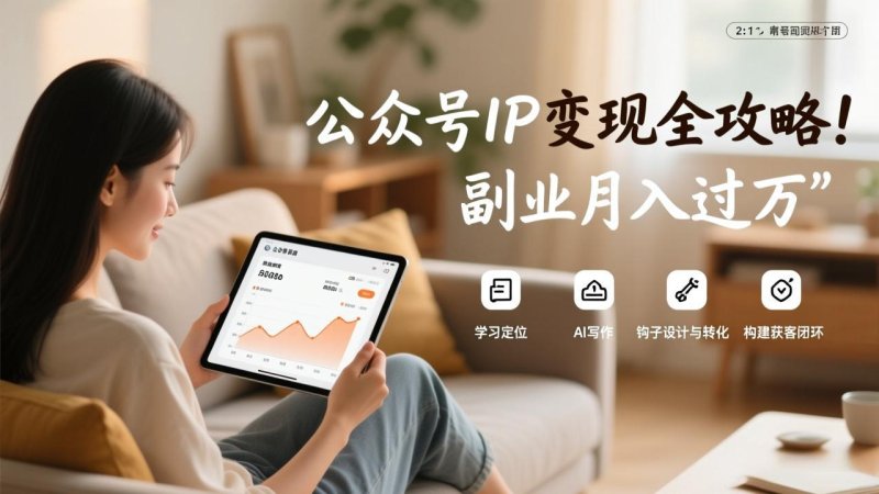 公众号IP变现全攻略，学习定位、AI写作、钩子设计与转化，构建获客闭环，副业月入过万网创-网赚-电商-tk-出海-AI-抖音-快手-小红书-视频号-玩法-创业-小程序-公众号-私域-s粉网创智库