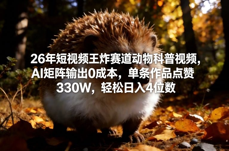 26年短视频王炸赛道动物科普视频，AI矩阵输出0成本，单条作品点赞330W，轻松日入4位数网创-网赚-电商-tk-出海-AI-抖音-快手-小红书-视频号-玩法-创业-小程序-公众号-私域-s粉网创智库