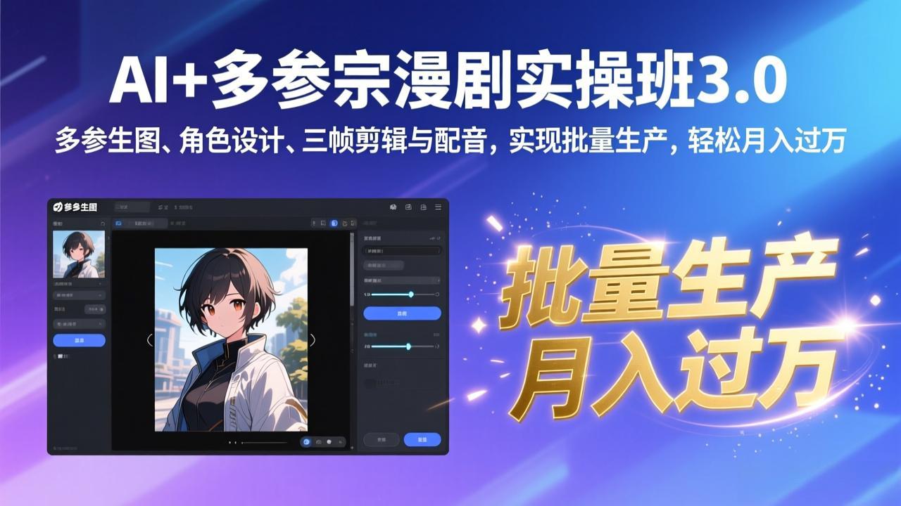 AI+多参宗漫剧实操班3.0：多参生图、角色设计、三帧剪辑与配音，实现批量生产，轻松月入过万 - 网创智库网创-网赚-电商-tk-出海-AI-抖音-快手-小红书-视频号-玩法-创业-小程序-公众号-私域-s粉网创智库
