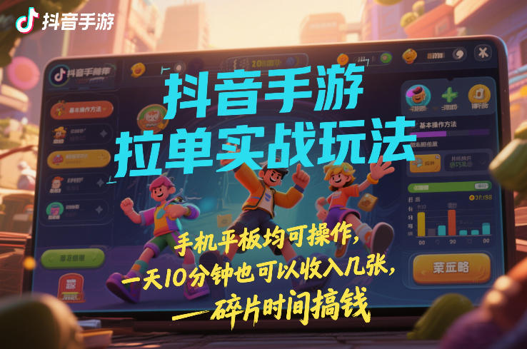 抖音手游拉单实战玩法，手机平板均可操作，一天10分钟也可以收入几张，碎片时间搞钱【揭秘】网创-网赚-电商-tk-出海-AI-抖音-快手-小红书-视频号-玩法-创业-小程序-公众号-私域-s粉网创智库