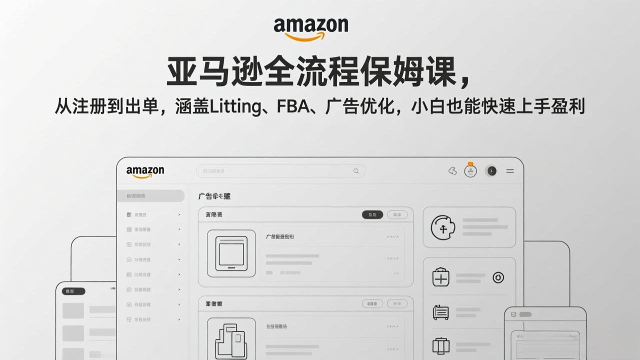 亚马逊全流程保姆课，从注册到出单，涵盖Listing、FBA、广告优化，小白也能快速上手盈利 - 网创智库网创-网赚-电商-tk-出海-AI-抖音-快手-小红书-视频号-玩法-创业-小程序-公众号-私域-s粉网创智库