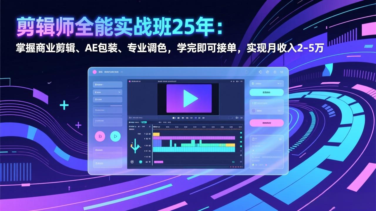 剪辑师全能实战班25年：掌握商业剪辑、AE包装、专业调色，学完即可接单，实现月收入2-5万 - 网创智库网创-网赚-电商-tk-出海-AI-抖音-快手-小红书-视频号-玩法-创业-小程序-公众号-私域-s粉网创智库