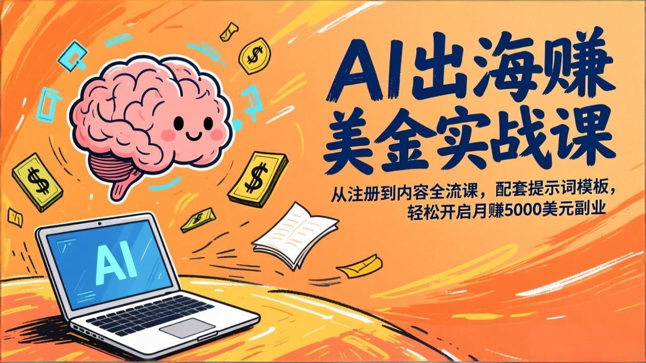AI出海赚美金实战课，从注册到内容全流程，配套提示词模板，轻松开启月赚5000美元副业 - 网创智库网创-网赚-电商-tk-出海-AI-抖音-快手-小红书-视频号-玩法-创业-小程序-公众号-私域-s粉网创智库