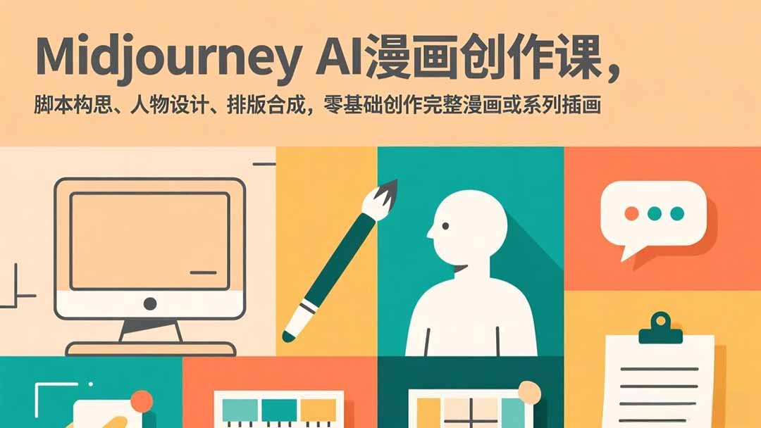 Midjourney AI漫画创作课，脚本构思、人物设计、排版合成，零基础创作完整漫画或系列插画 - 网创智库网创-网赚-电商-tk-出海-AI-抖音-快手-小红书-视频号-玩法-创业-小程序-公众号-私域-s粉网创智库