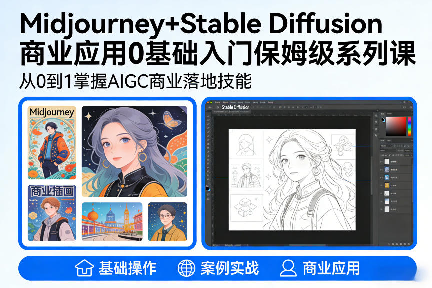 AIGC商业应用Midjourney+Stable Diffusion教程，0基础入门保姆级系列课 - 网创智库网创-网赚-电商-tk-出海-AI-抖音-快手-小红书-视频号-玩法-创业-小程序-公众号-私域-s粉网创智库