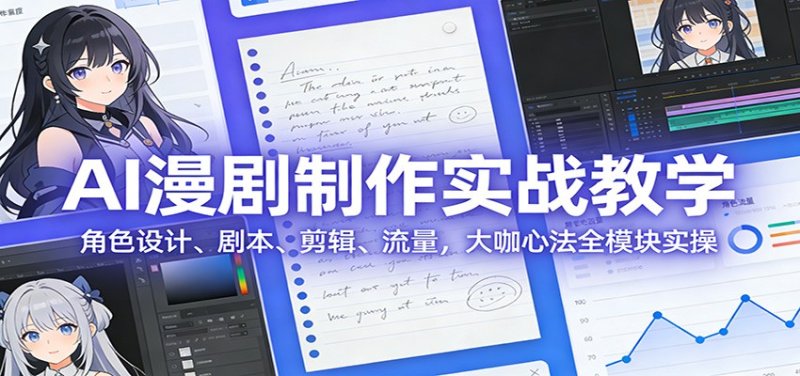 AI 漫剧制作实战教学：角色设计、剧本、剪辑、流量，大咖心法全模块实操网创-网赚-电商-tk-出海-AI-抖音-快手-小红书-视频号-玩法-创业-小程序-公众号-私域-s粉网创智库