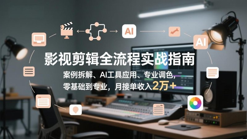 影视剪辑全流程实战指南，案例拆解、AI工具应用、专业调色，零基础到专业，月接单收入2万+网创-网赚-电商-tk-出海-AI-抖音-快手-小红书-视频号-玩法-创业-小程序-公众号-私域-s粉网创智库