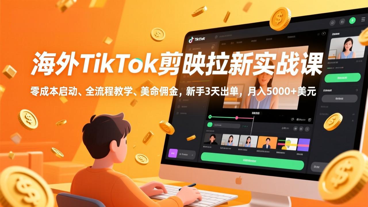 海外TikTok剪映拉新实战课，零成本启动、全流程教学、美金佣金，新手3天出单，月入5000+美元 - 网创智库网创-网赚-电商-tk-出海-AI-抖音-快手-小红书-视频号-玩法-创业-小程序-公众号-私域-s粉网创智库