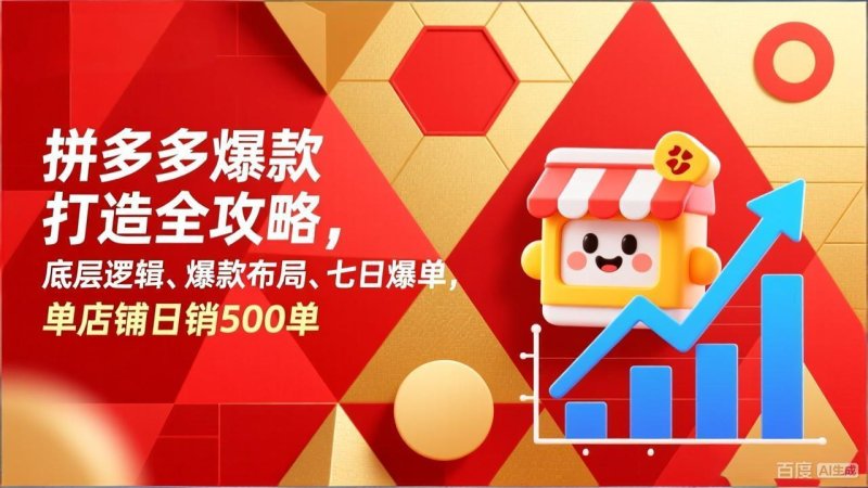 拼多多爆款打造全攻略，底层逻辑、爆款布局、七日爆单，单店铺日销500单网创-网赚-电商-tk-出海-AI-抖音-快手-小红书-视频号-玩法-创业-小程序-公众号-私域-s粉网创智库
