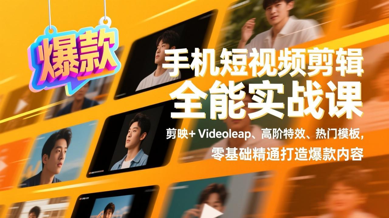 手机短视频剪辑全能实战课，剪映+Videoleap、高阶特效、热门模板，零基础精通打造爆款内容 - 网创智库网创-网赚-电商-tk-出海-AI-抖音-快手-小红书-视频号-玩法-创业-小程序-公众号-私域-s粉网创智库