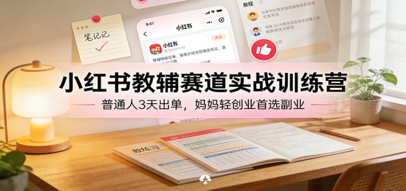 小红书教辅赛道实战训练营：普通人3天出单，妈妈轻创业首选副业网创-网赚-电商-tk-出海-AI-抖音-快手-小红书-视频号-玩法-创业-小程序-公众号-私域-s粉网创智库