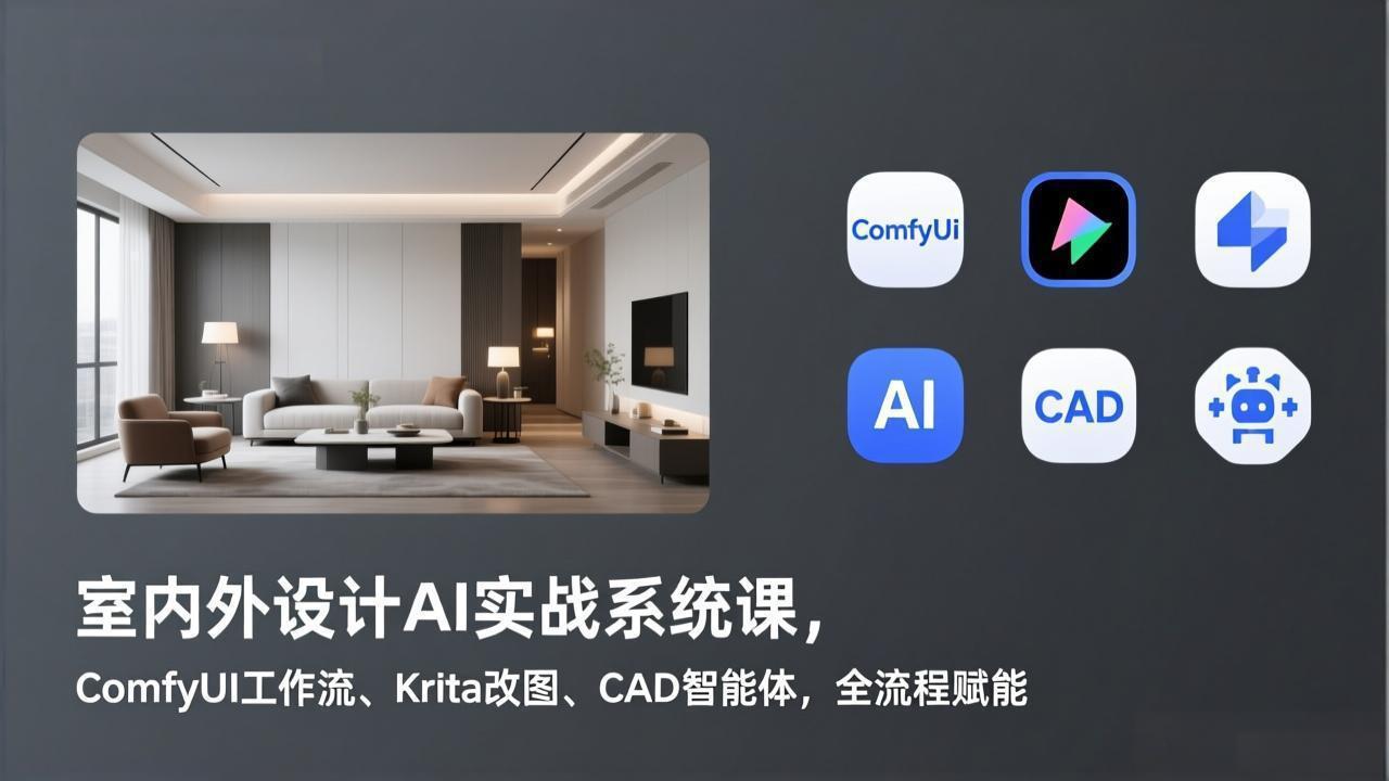 室内外设计AI实战系统课，ComfyUI工作流、Krita改图、CAD智能体，全流程赋能 - 网创智库网创-网赚-电商-tk-出海-AI-抖音-快手-小红书-视频号-玩法-创业-小程序-公众号-私域-s粉网创智库