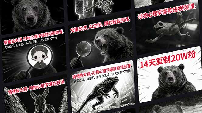 情绪放大镜-动物心理学爆款短视频课，文案公式、AI生图、多平台变现，14天复制20W粉网创-网赚-电商-tk-出海-AI-抖音-快手-小红书-视频号-玩法-创业-小程序-公众号-私域-s粉网创智库