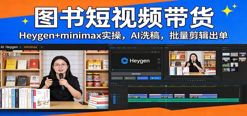 图书短视频带货：Heygen+minimax实操，AI洗稿 ，批量剪辑出单 - 网创智库网创-网赚-电商-tk-出海-AI-抖音-快手-小红书-视频号-玩法-创业-小程序-公众号-私域-s粉网创智库