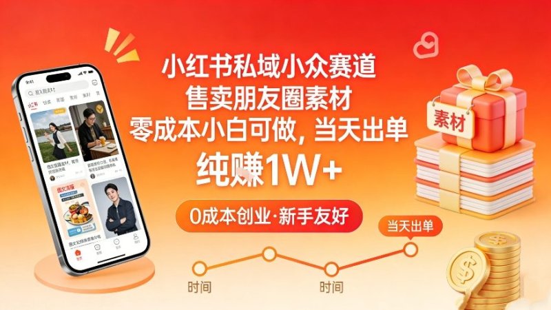 小红书私域小众赛道，售卖朋友圈素材，零成本小白可做，当天出单，月入1W+网创-网赚-电商-tk-出海-AI-抖音-快手-小红书-视频号-玩法-创业-小程序-公众号-私域-s粉网创智库