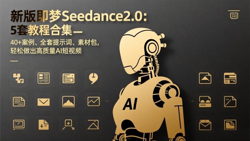 新版即梦Seedance2.0：5套教程合集，40+案例、全套提示词、素材包，轻松做出高质量AI短视频网创-网赚-电商-tk-出海-AI-抖音-快手-小红书-视频号-玩法-创业-小程序-公众号-私域-s粉网创智库