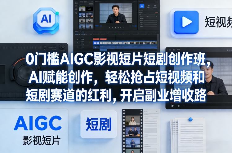 0门槛AIGC影视短片短剧创作班，AI赋能创作，轻松抢占短视频和短剧赛道的红利，开启副业增收路网创-网赚-电商-tk-出海-AI-抖音-快手-小红书-视频号-玩法-创业-小程序-公众号-私域-s粉网创智库