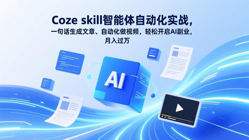 Coze skill智能体自动化实战，一句话生成文章、自动化做视频，轻松开启AI副业，月入过万网创-网赚-电商-tk-出海-AI-抖音-快手-小红书-视频号-玩法-创业-小程序-公众号-私域-s粉网创智库