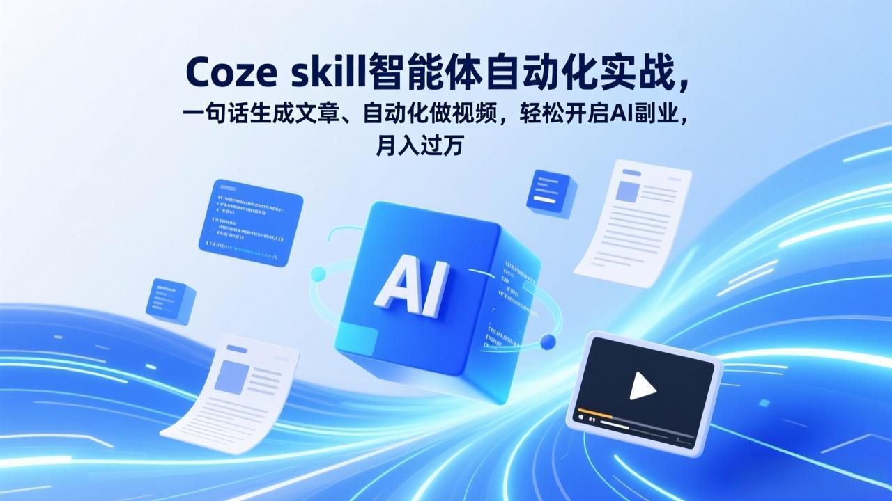 Coze skill智能体自动化实战，一句话生成文章、自动化做视频，轻松开启AI副业，月入过万 - 网创智库网创-网赚-电商-tk-出海-AI-抖音-快手-小红书-视频号-玩法-创业-小程序-公众号-私域-s粉网创智库